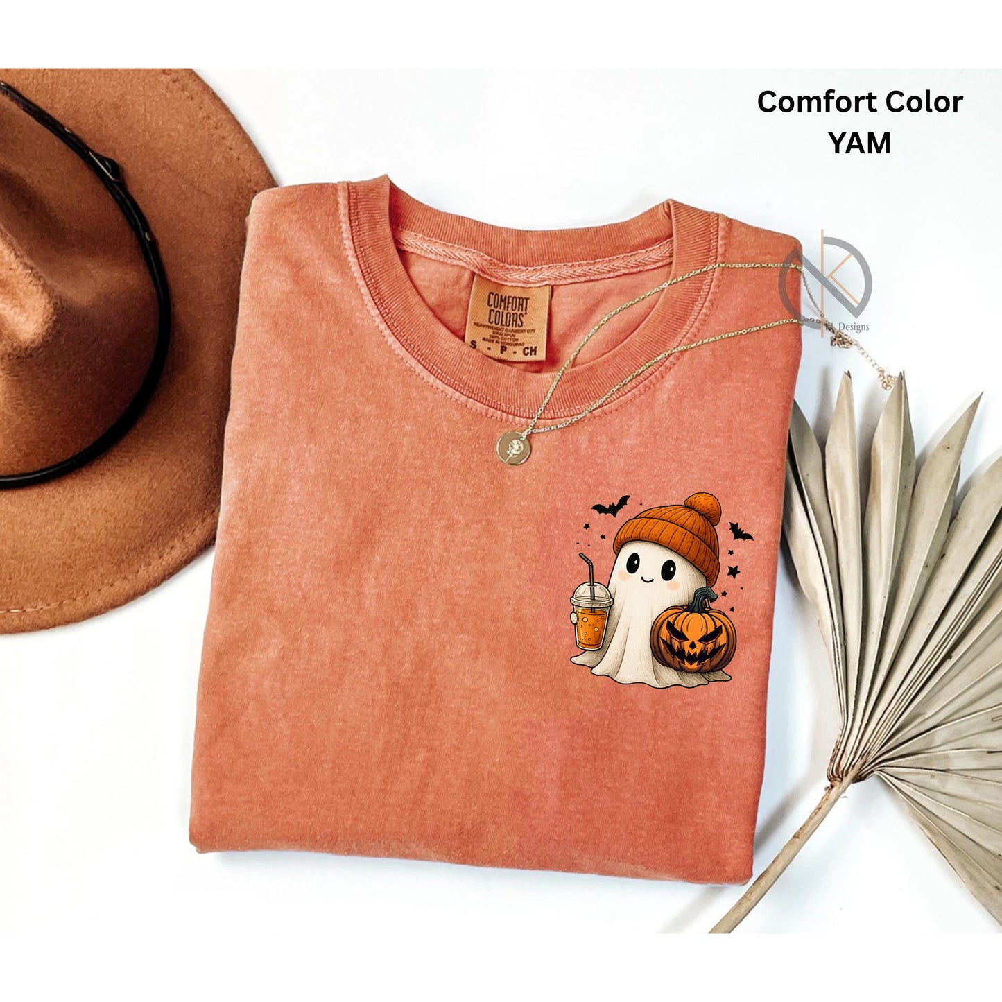 Comfort Colors® | Cute Fall Ghost Comfort Colors Tee, Pumpkin Coffee Halloween Shirt, Cozy Autumn Graphic T-Shirt, Spooky Season Gift