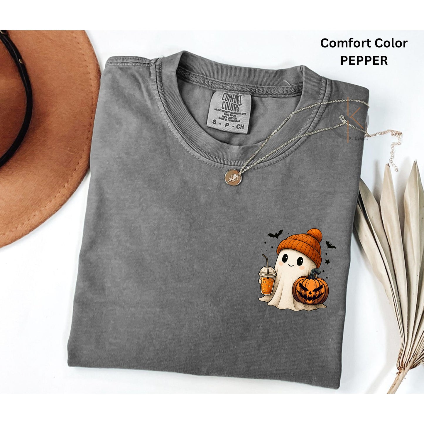 Comfort Colors® | Cute Fall Ghost Comfort Colors Tee, Pumpkin Coffee Halloween Shirt, Cozy Autumn Graphic T-Shirt, Spooky Season Gift