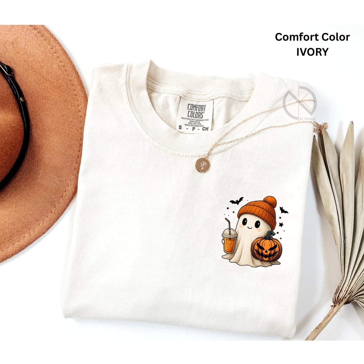 Comfort Colors® | Cute Fall Ghost Comfort Colors Tee, Pumpkin Coffee Halloween Shirt, Cozy Autumn Graphic T-Shirt, Spooky Season Gift